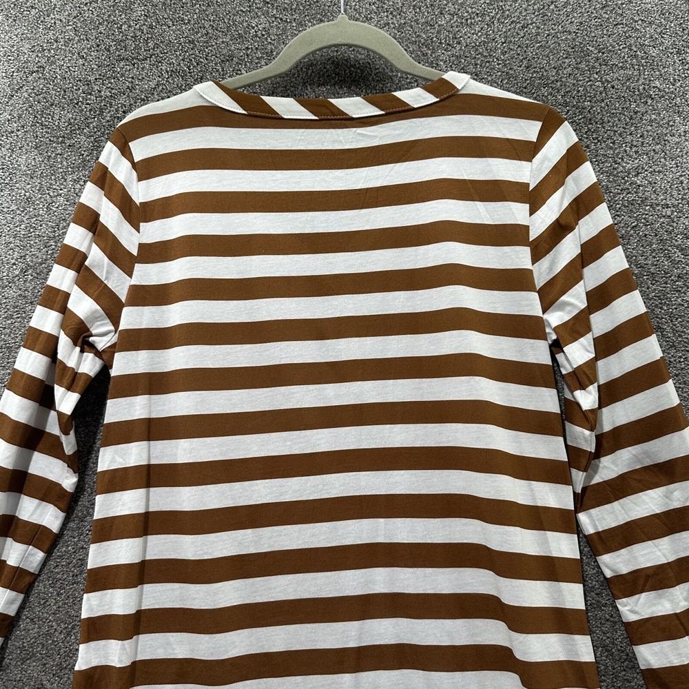 Garnet Hill Cotton Shirt Dress Small Brown Stripe Long Sleeve V‎ Neck Pockets - Picture 7 of 11